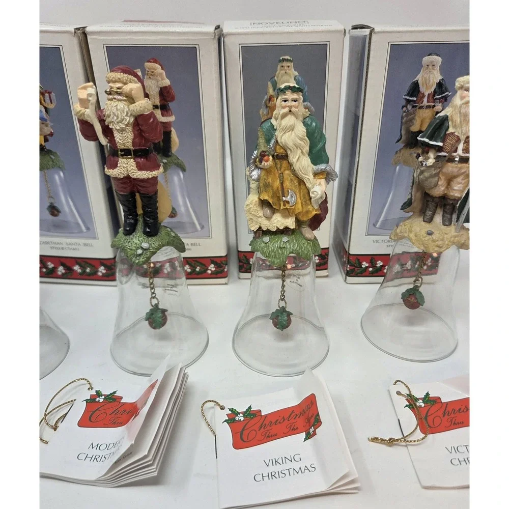 1992 Novelino Santa Bell Lot Christmas Thru The Ages Set of 6 in Boxes